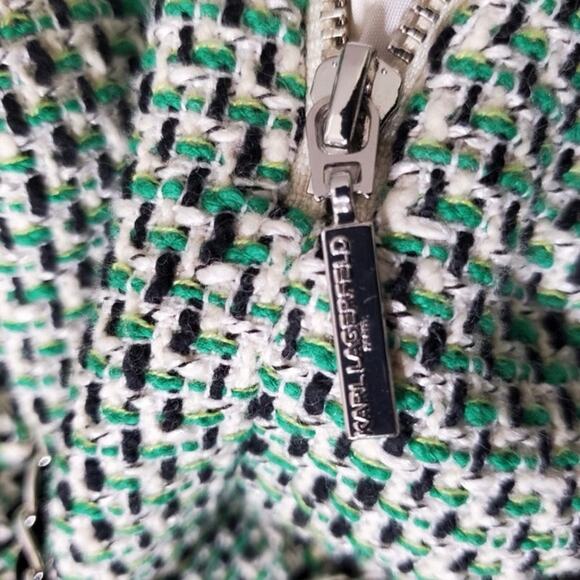 Karl Lagerfeld Green Tweed Fringe Sheath Dress Sz 12 - Picture 8 of 16